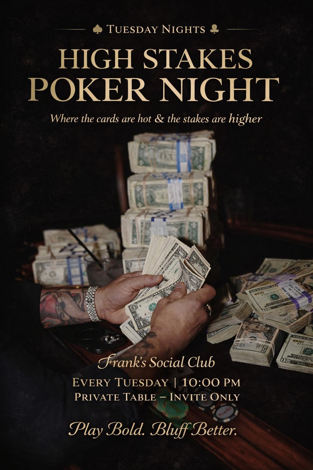 Poker night setup at Frank's Social Club